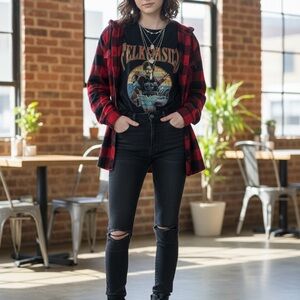 True North Denim Red Buffalo Plaid Hooded Flannel | XS Grunge Core Shacket